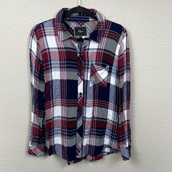 Rails Hunter Plaid Button Front Long Sleeve Shirt Flannel Burgundy Navy Blue S - Picture 1 of 10